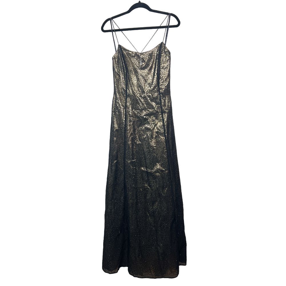 Vintage Reggio Size 8 Metallic Leopard Print Maxi Dress Gold Black Formal Prom